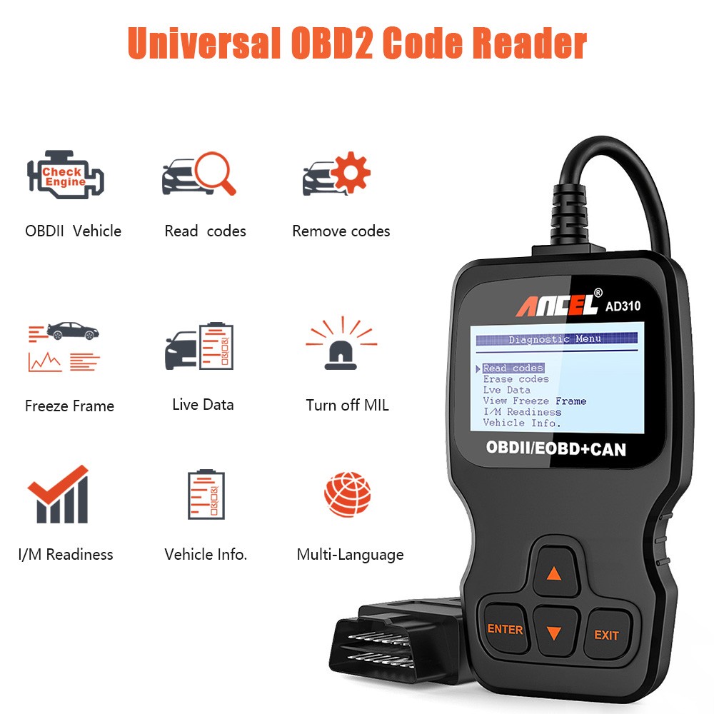 ANCEL AD310 OBD2 Scanner displaying diagnostic information