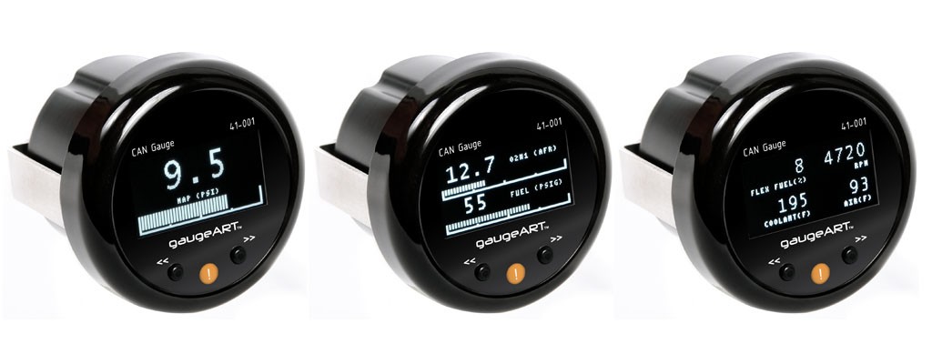 Compact OLED CAN Gauge displaying engine parameters