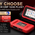 The LAUNCH CRP123X Plus displayed with its screen showing diagnostic information.