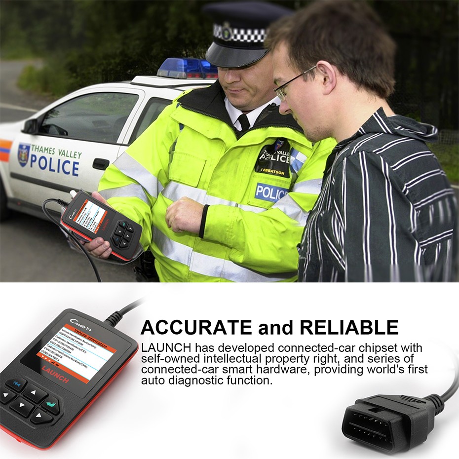 Hand holding the Launch Creader V+ OBD2 scanner, emphasizing its portable size.