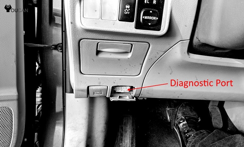 1998 Isuzu NPR OBD2 Port Location under Dashboard near Steering Column