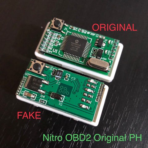 Warning sign for fake Nitro OBD2 chips, highlighting the importance of purchasing genuine products