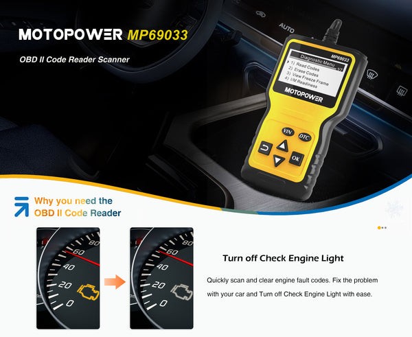 MOTOPOWER OBD2 Code Reader Displaying Diagnostic Information