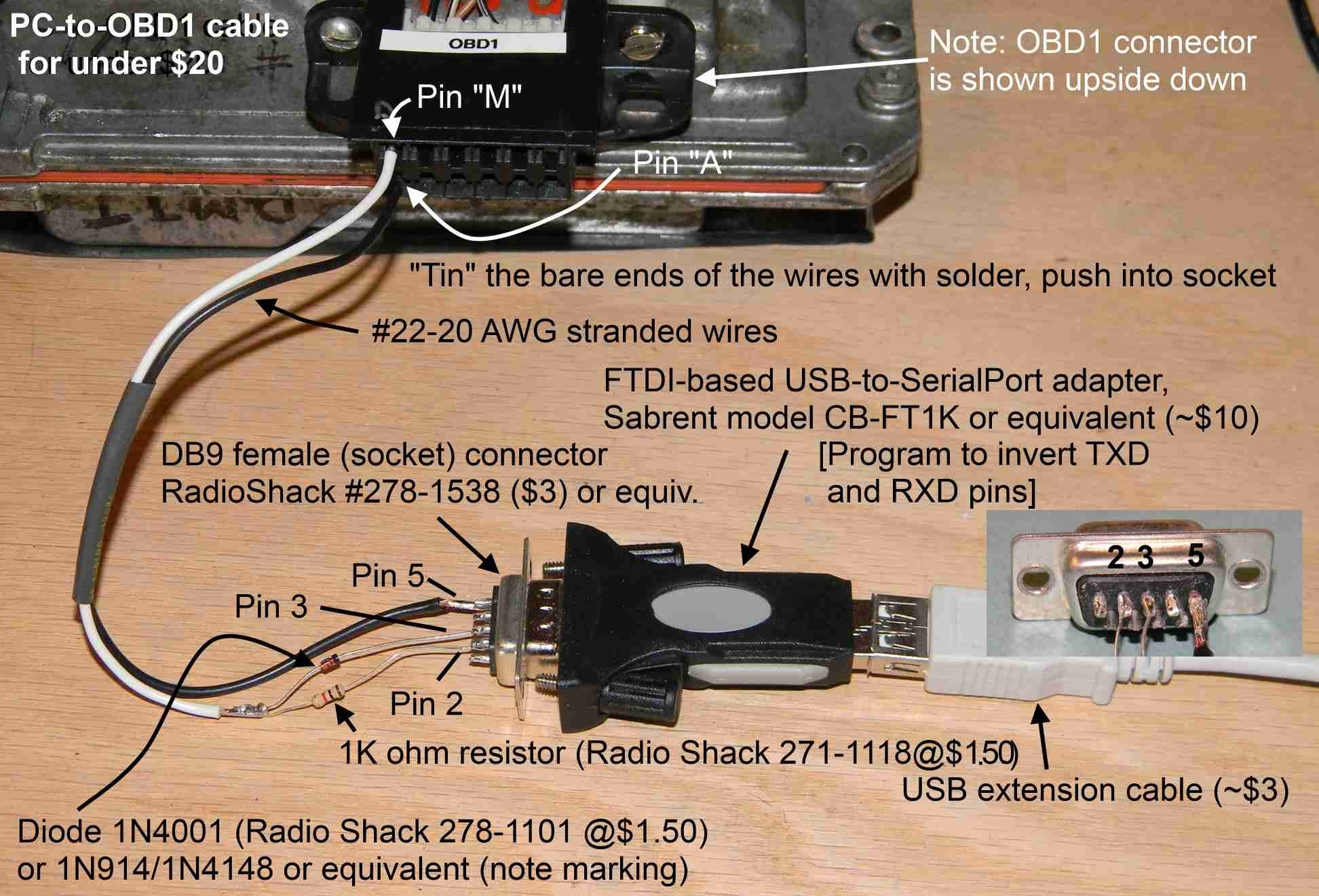 DIY OBD1 Cable Wiring Diagram