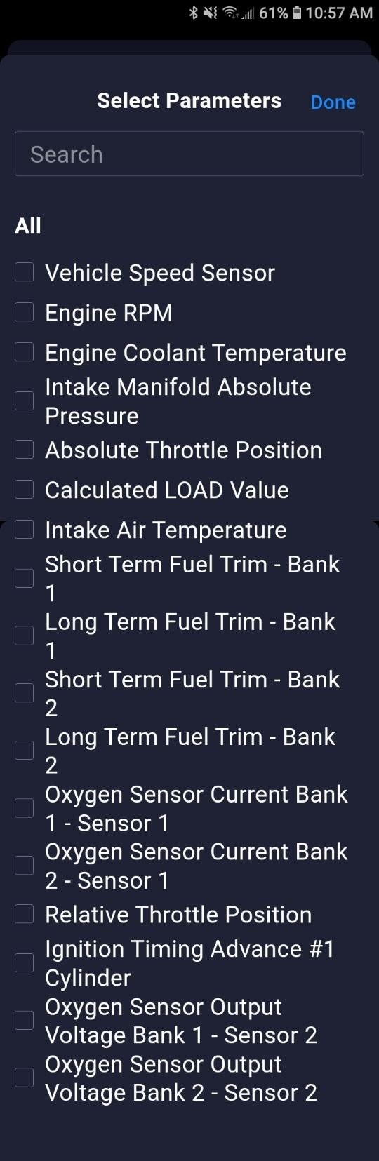 Live Data Screen of Hyper Tough Bluetooth OBD2 Scanner