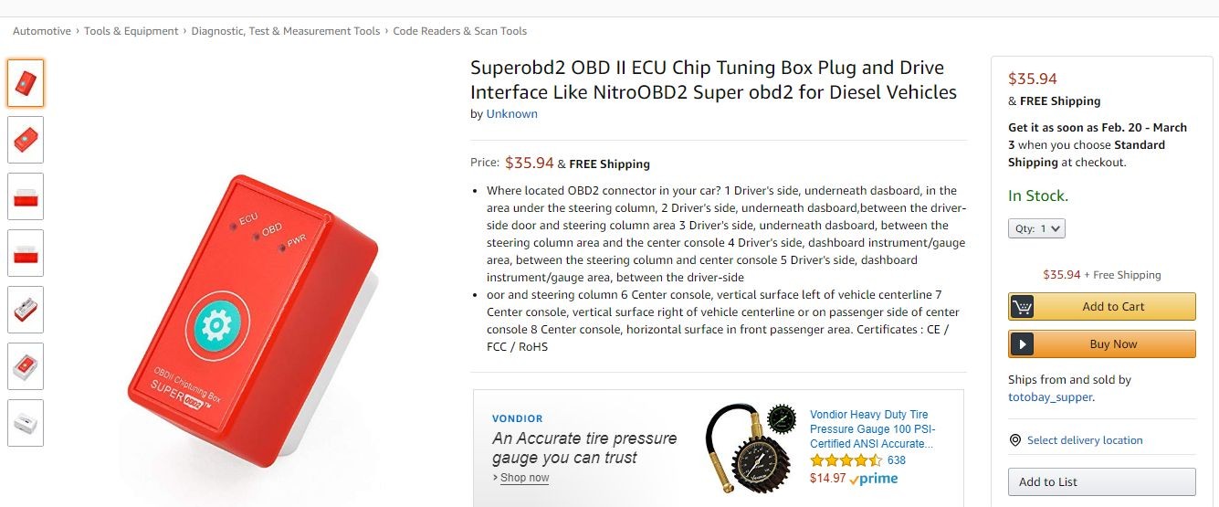 SuperOBD OBDII Chiptuning Box Amazon Listing