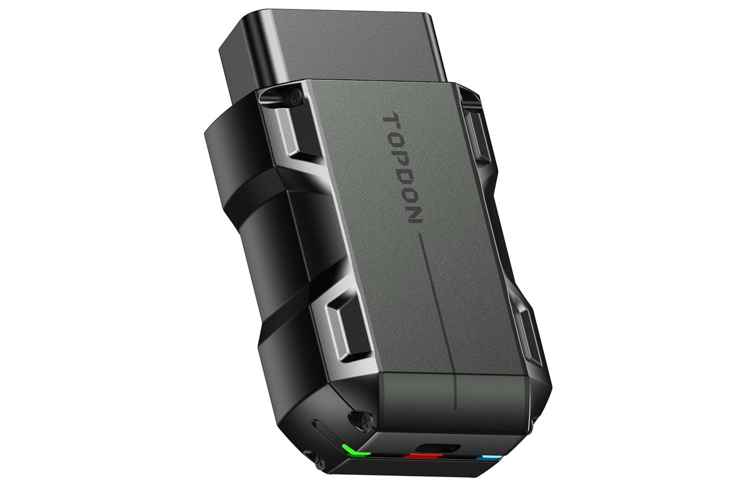 Topdon TopScan OBD2 Bluetooth Scanner, emphasizing its compact wireless design and ease of use with a mobile app