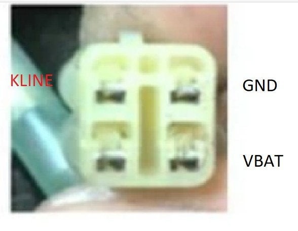 Face view of Kawasaki V650 OBD2 socket showing pin configuration.