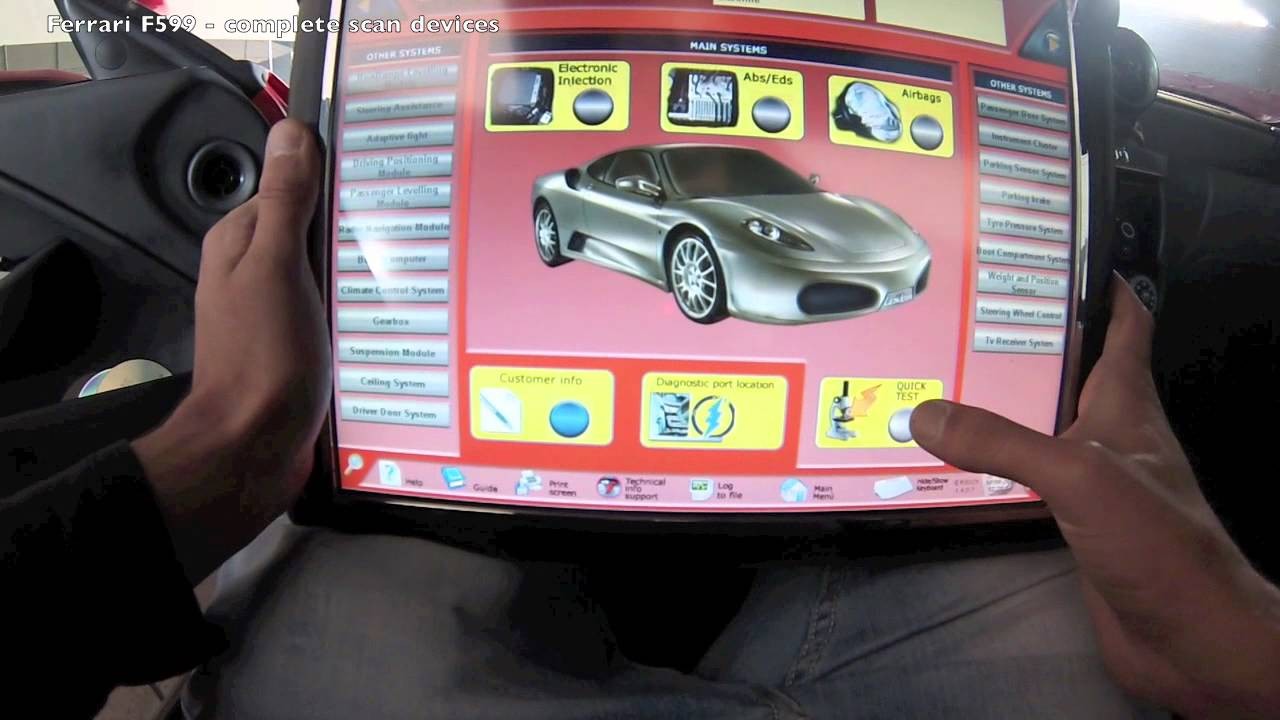 Diagnosing a Ferrari with an OBD2 scanner using a handheld OBDII scanner tool